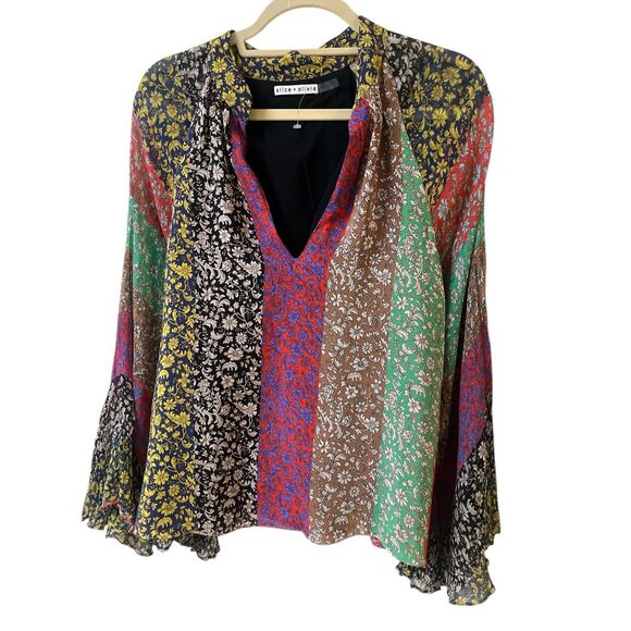 Alice + Olivia Prija wide sleeve blouse floral print sz large - Picture 2 of 5